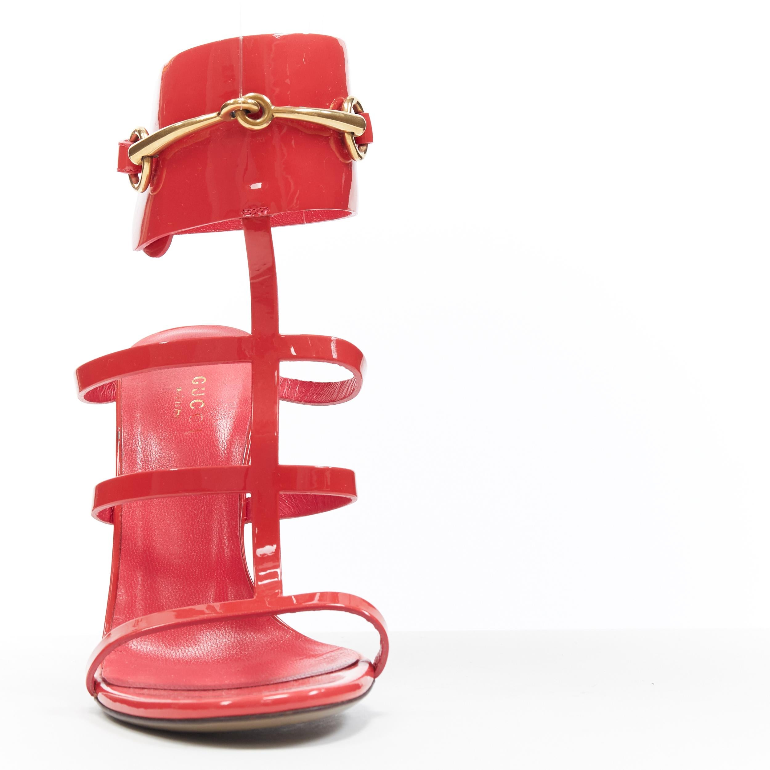 GUCCI Ursula pink patent horsebit ankle cuff strappy open toe sandals EU37.5 In Good Condition In Hong Kong, NT