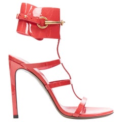 GUCCI Ursula pink patent horsebit ankle cuff strappy open toe sandals EU37.5