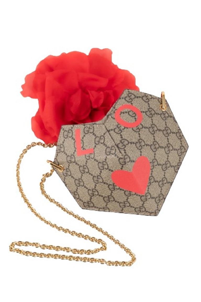 Gucci Valentine's Day Heart Leather Bag Printed with GG Monogramms For Sale  at 1stDibs