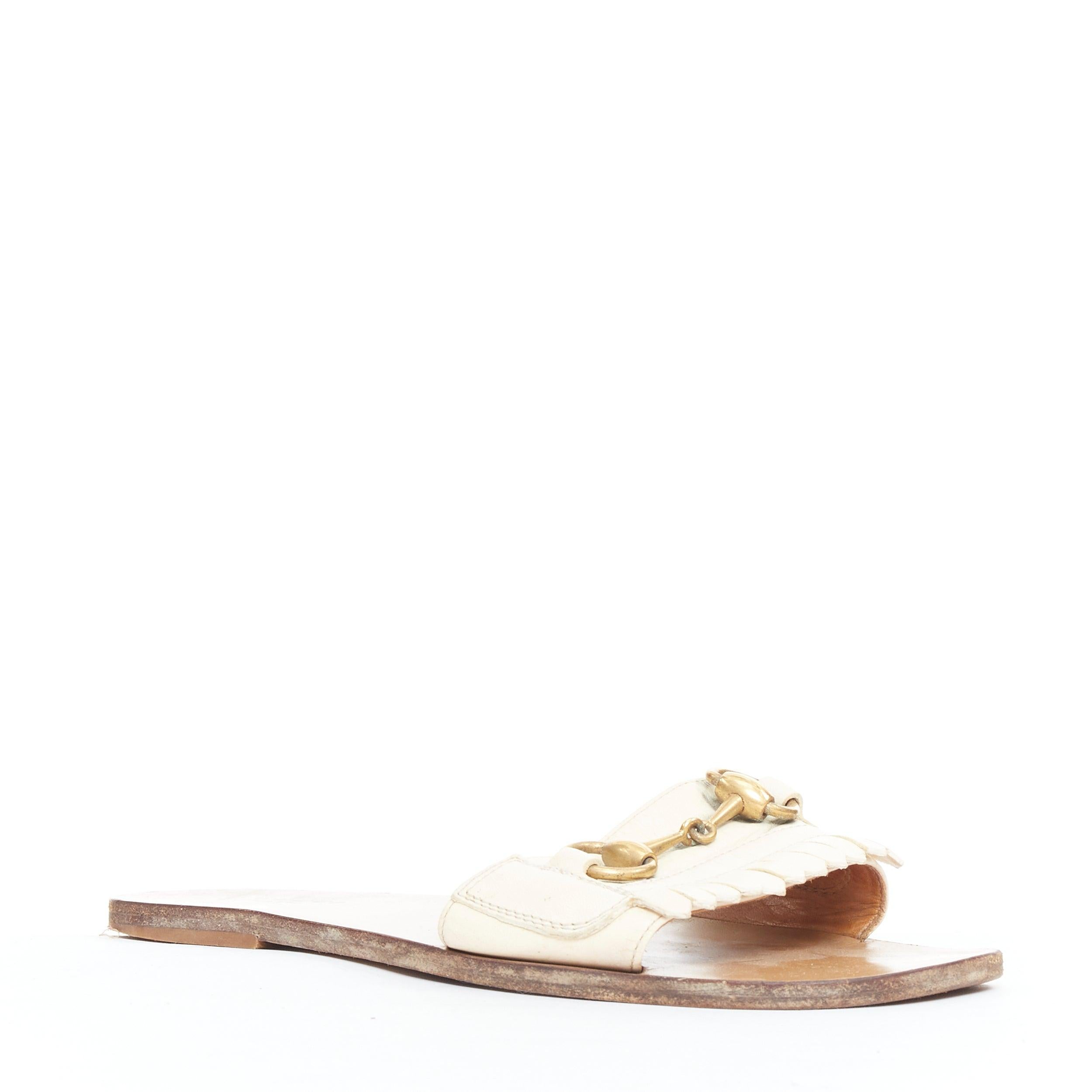 Gold GUCCI Varadero cream gold horsebit fringe flat slipper shoes EU36.5