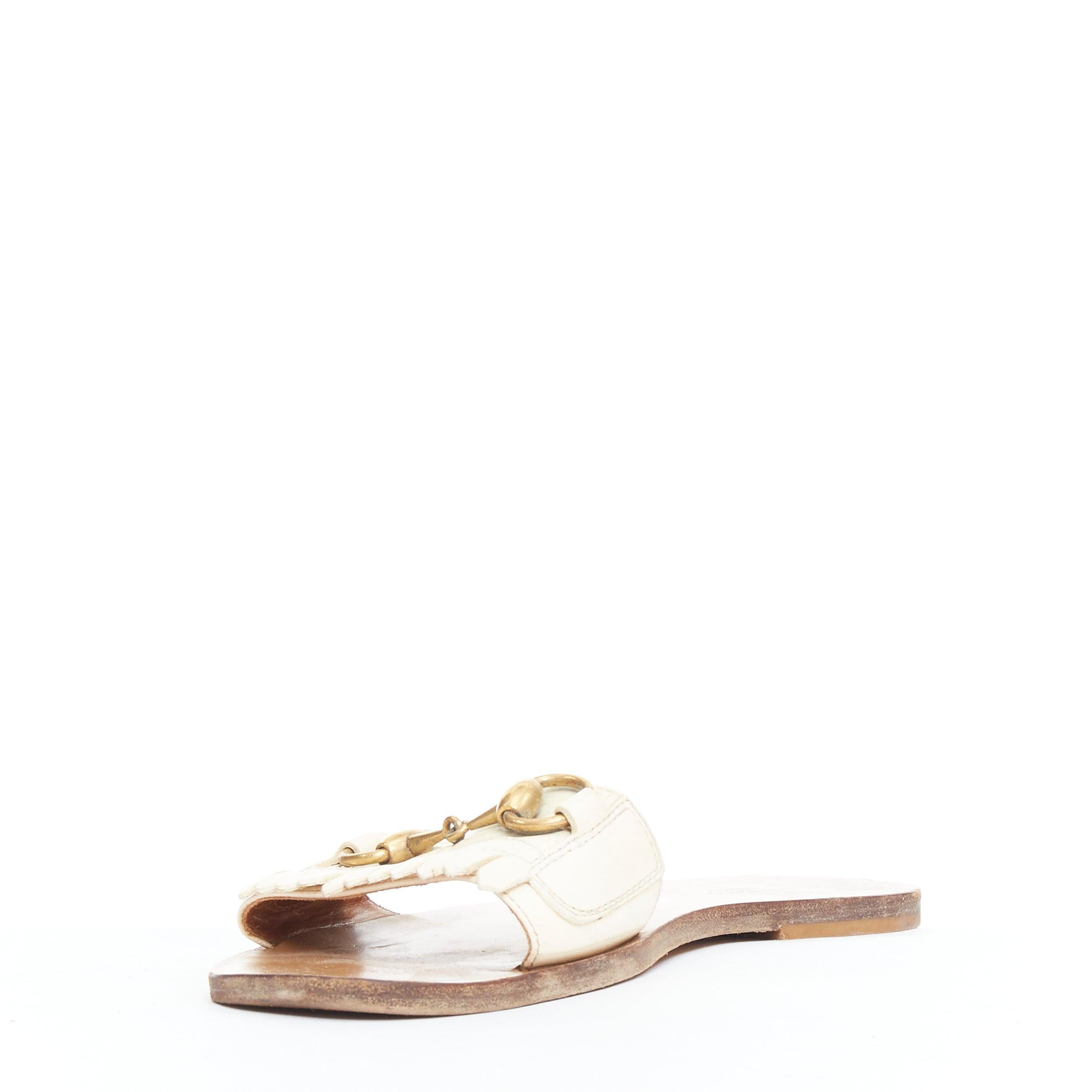 GUCCI Varadero cream gold horsebit fringe flat slipper shoes EU36.5 In Fair Condition In Hong Kong, NT