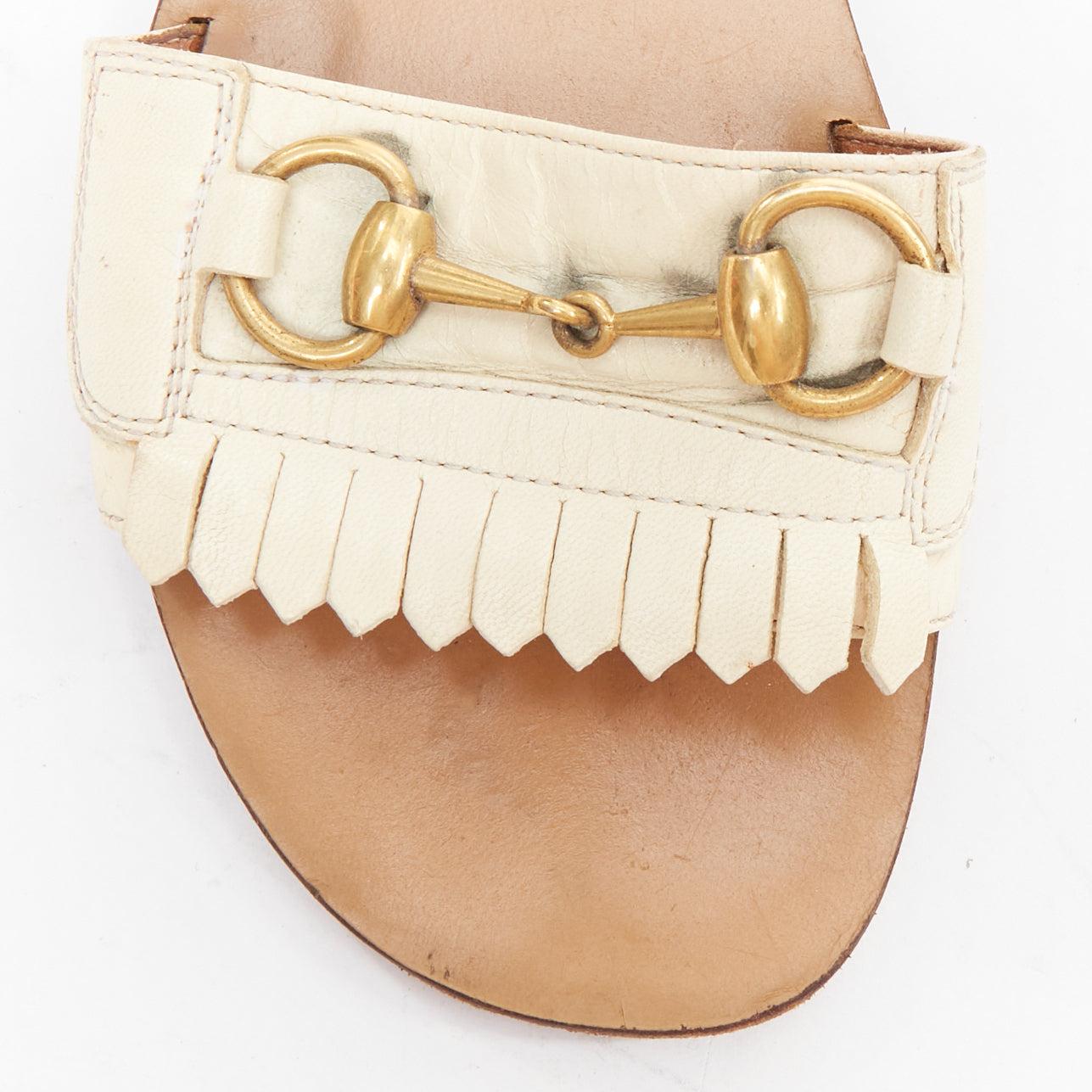 GUCCI Varadero cream gold horsebit fringe flat slipper shoes EU36.5 1