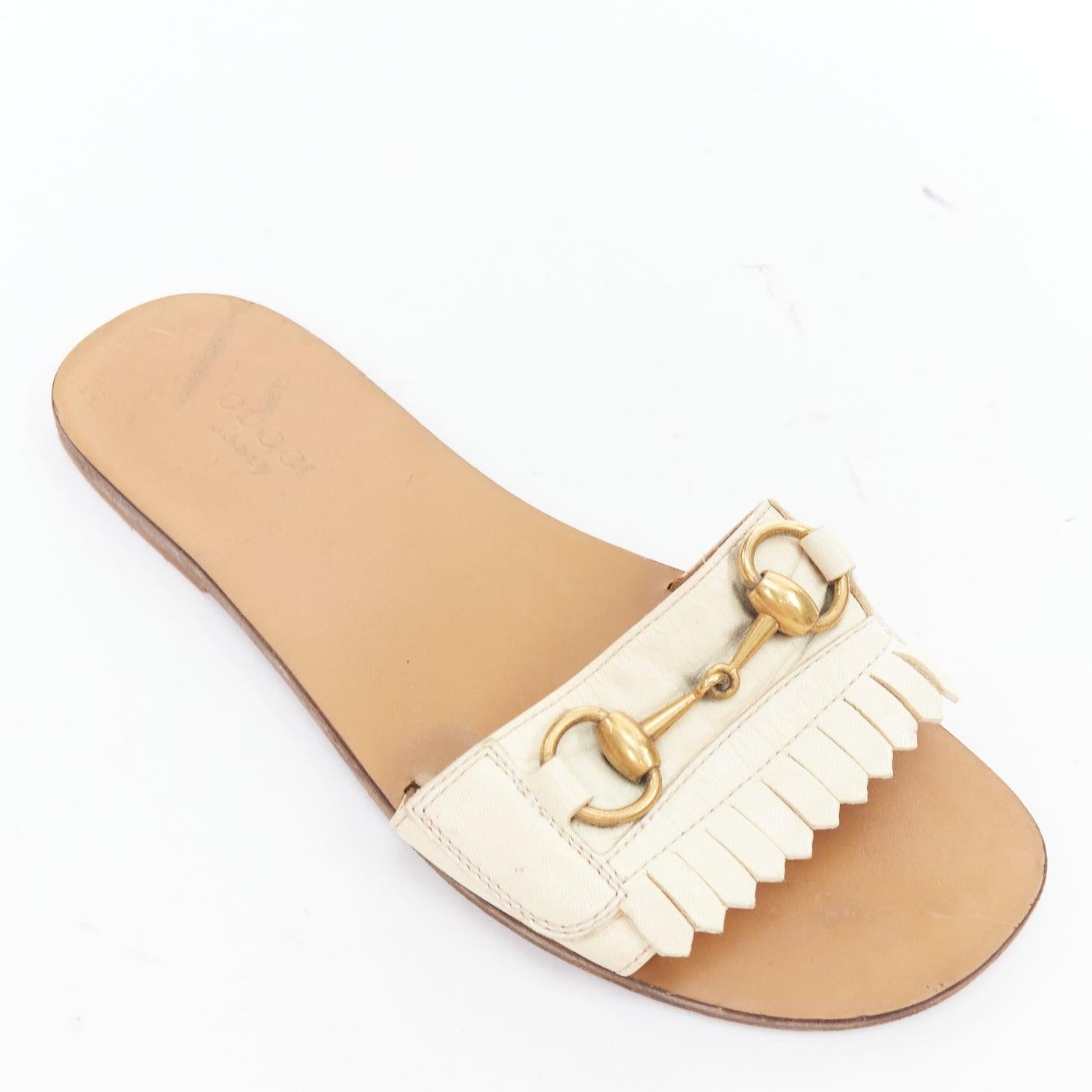 GUCCI Varadero cream gold horsebit fringe flat slipper shoes EU36.5 2