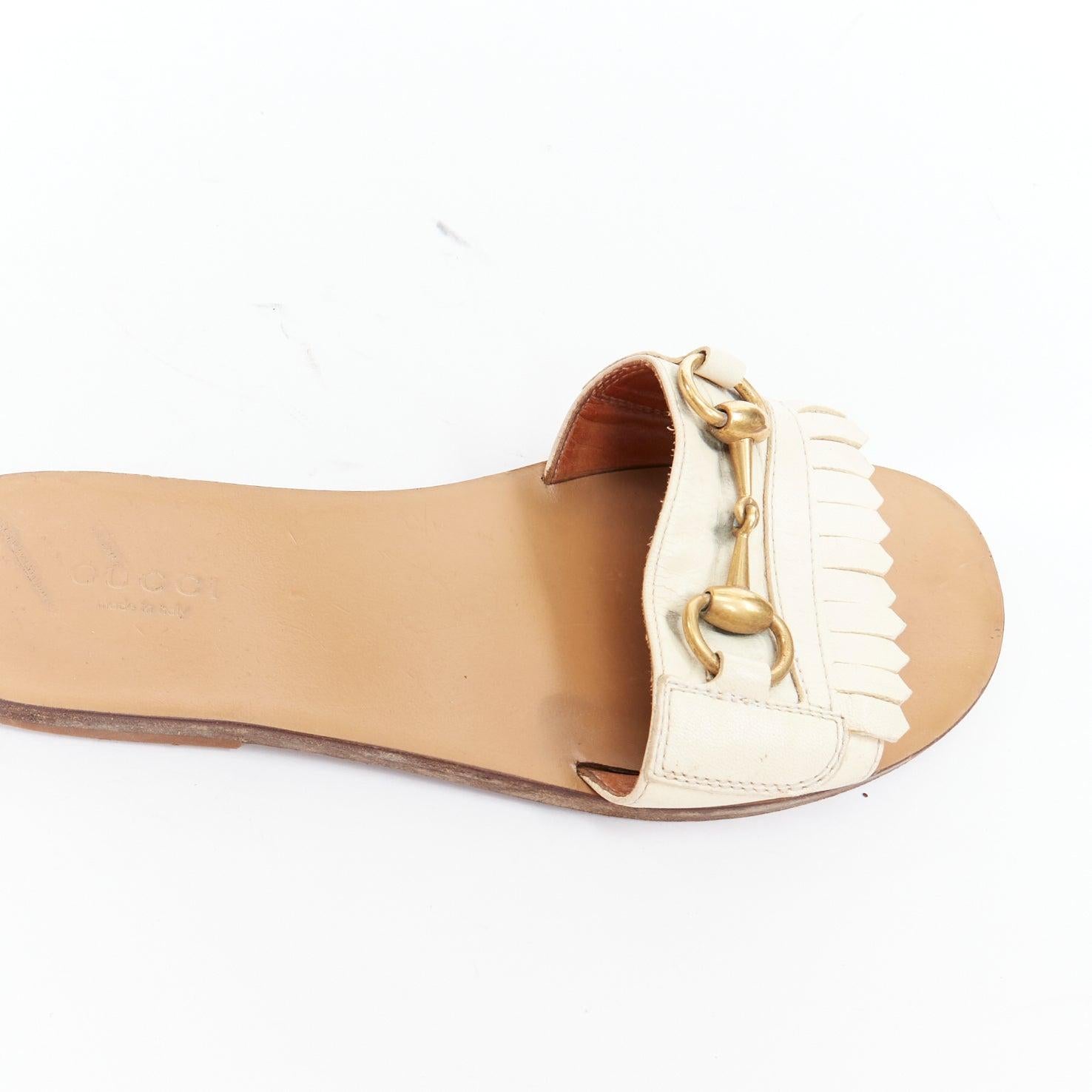 GUCCI Varadero cream gold horsebit fringe flat slipper shoes EU36.5 3