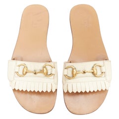 Used GUCCI Varadero cream gold horsebit fringe flat slipper shoes EU36.5