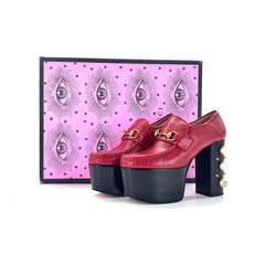 Gucci Vegas Pearl Horsebit Platform High Block Heel Loafers 37