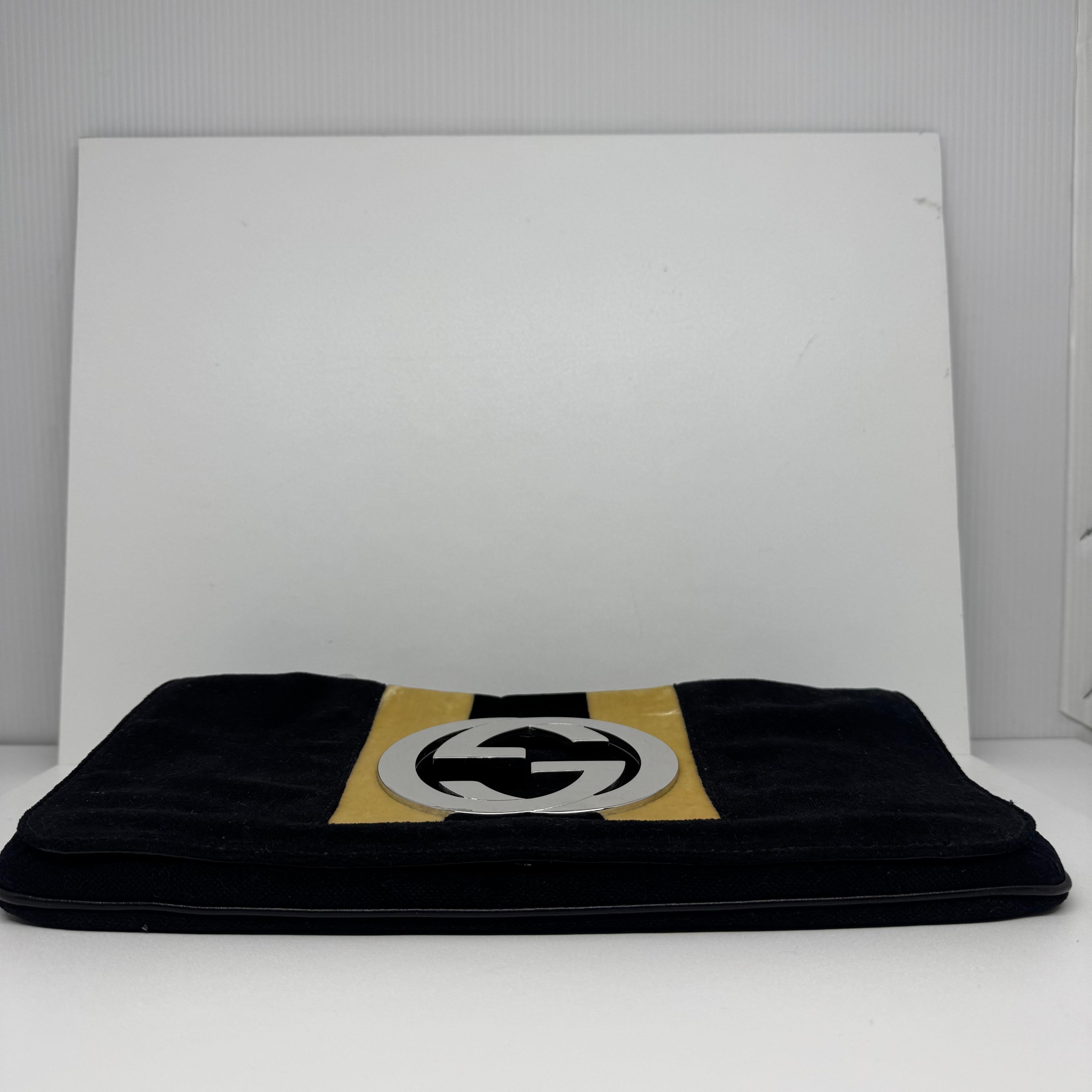 Black Gucci Velour Blondie Stripe GG Soho Flap Bag For Sale
