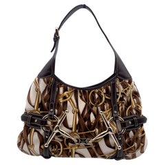 Used Gucci Velvet and Leather 85th Anniversary Horsebit Print Hobo Bag