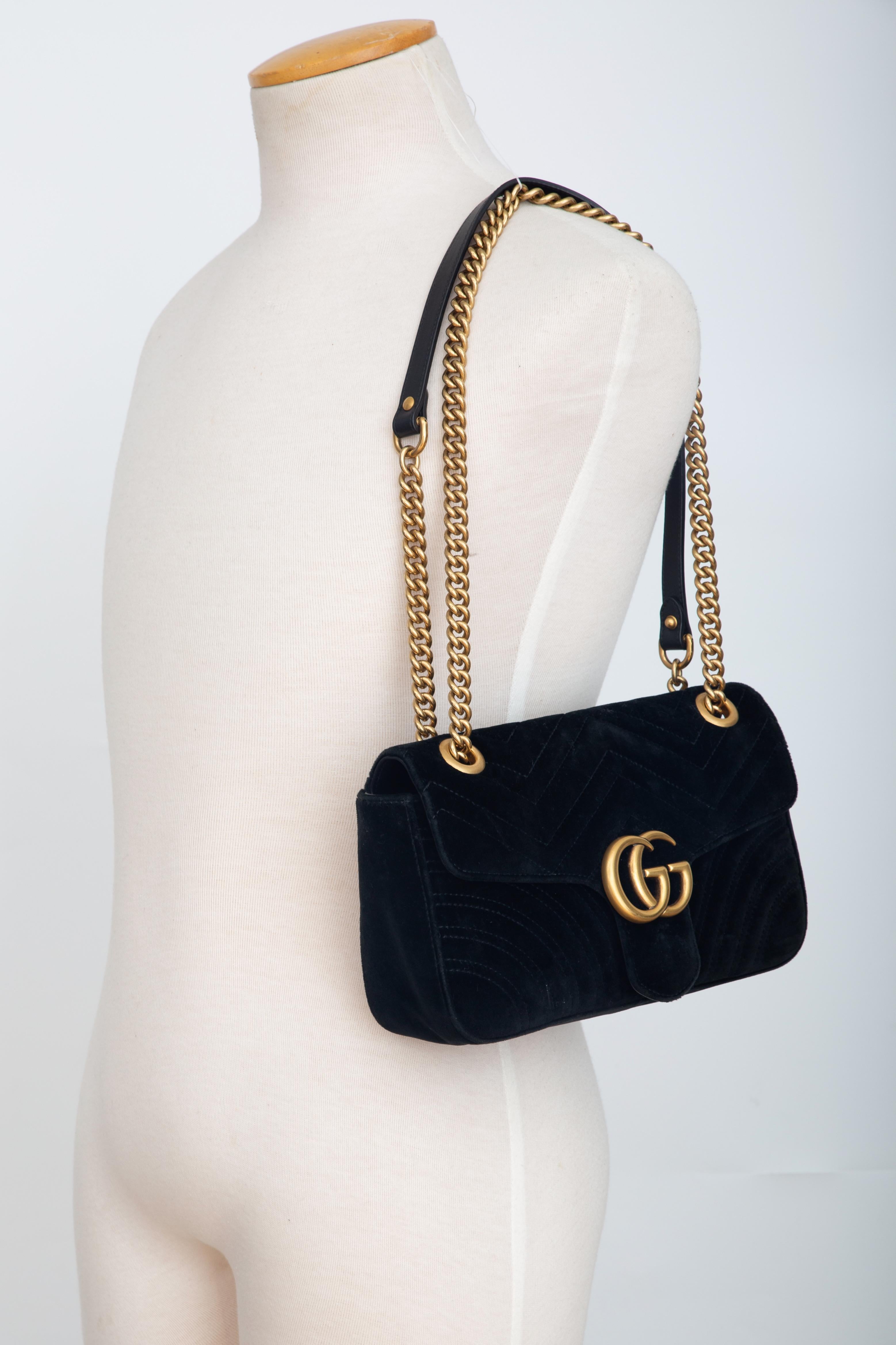 Gucci Velvet Black Matelasse Small GG Marmont Shoulder Bag (443497) 3