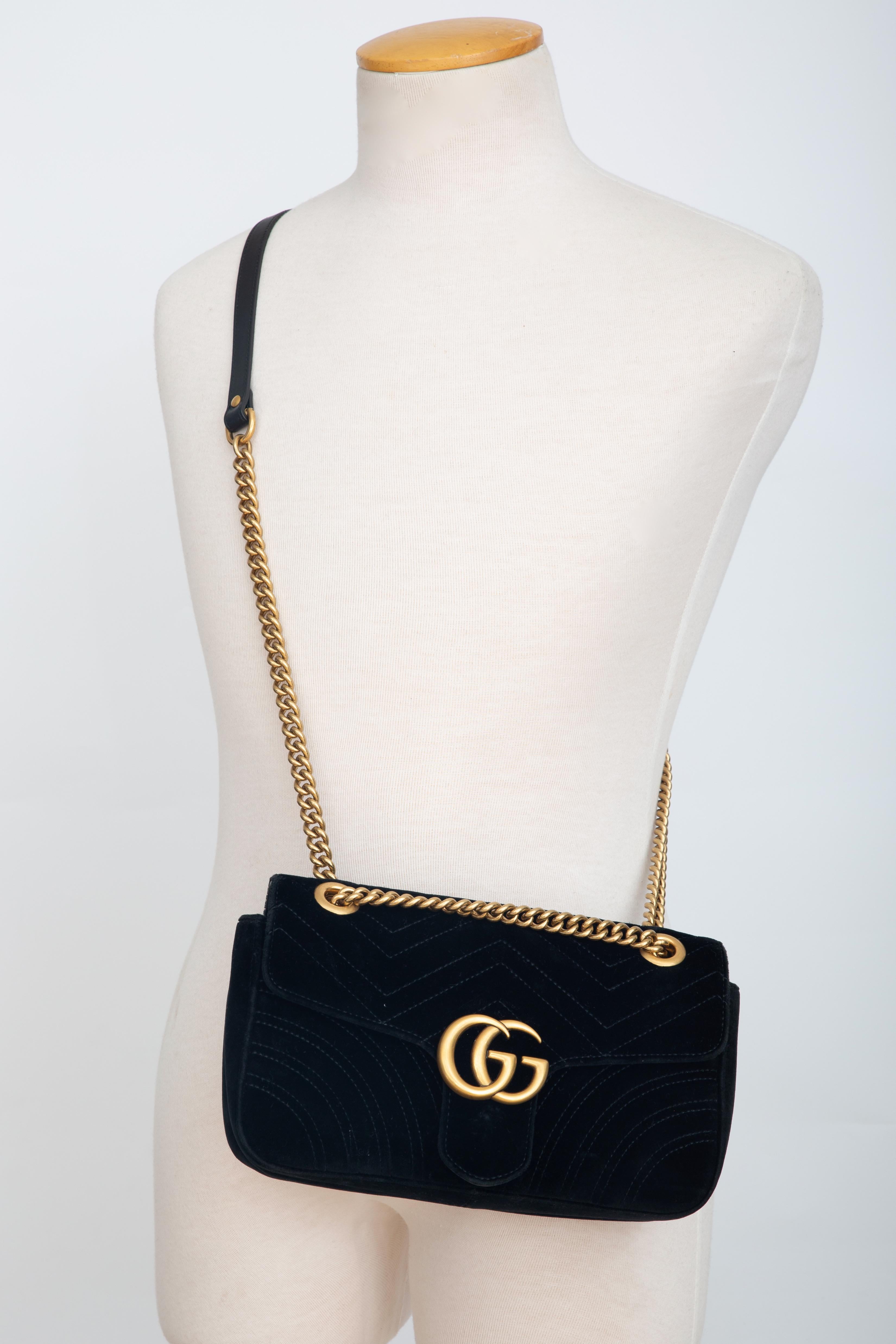 Gucci Velvet Black Matelasse Small GG Marmont Shoulder Bag (443497) 2