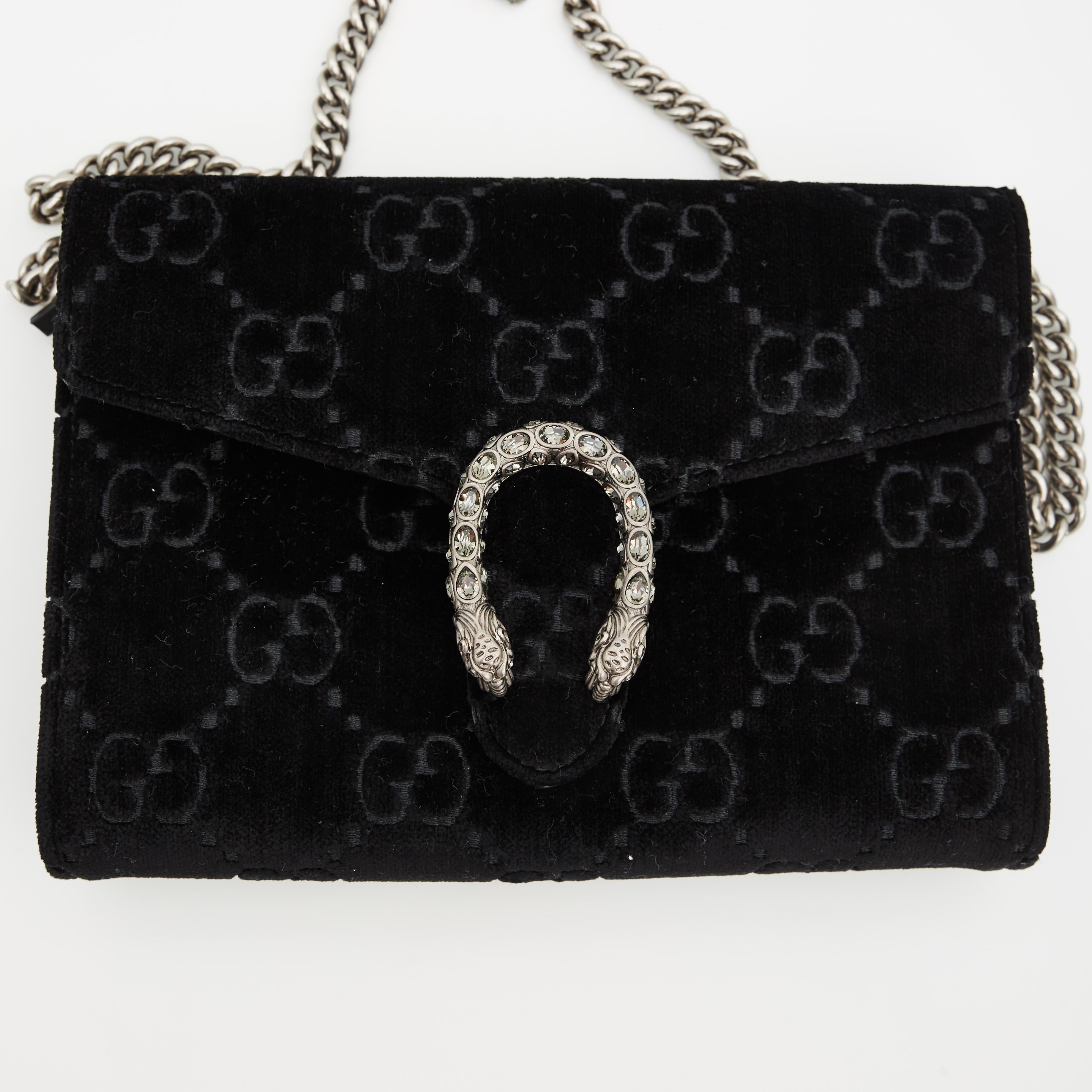 GUCCI Velvet GG Monogram Mini Dionysus Chain Wallet Black (401231) 4