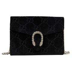 GUCCI Velvet GG Monogram Mini Dionysus Chain Wallet Black (401231)