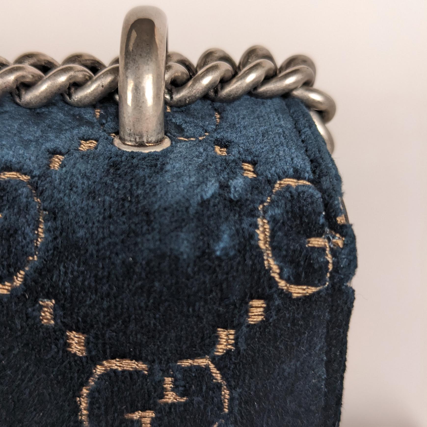 Gucci Velvet GG Monogram Small Dionysus Shoulder Bag Navy Blue 1