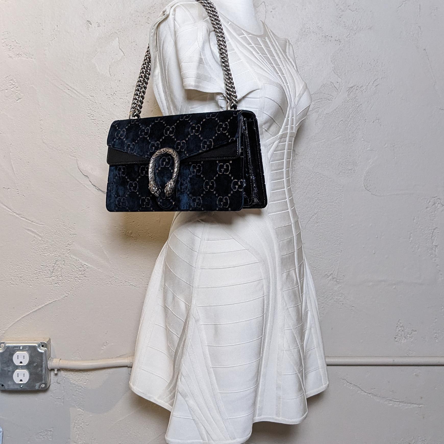 Gucci Velvet GG Monogram Small Dionysus Shoulder Bag Navy Blue 3
