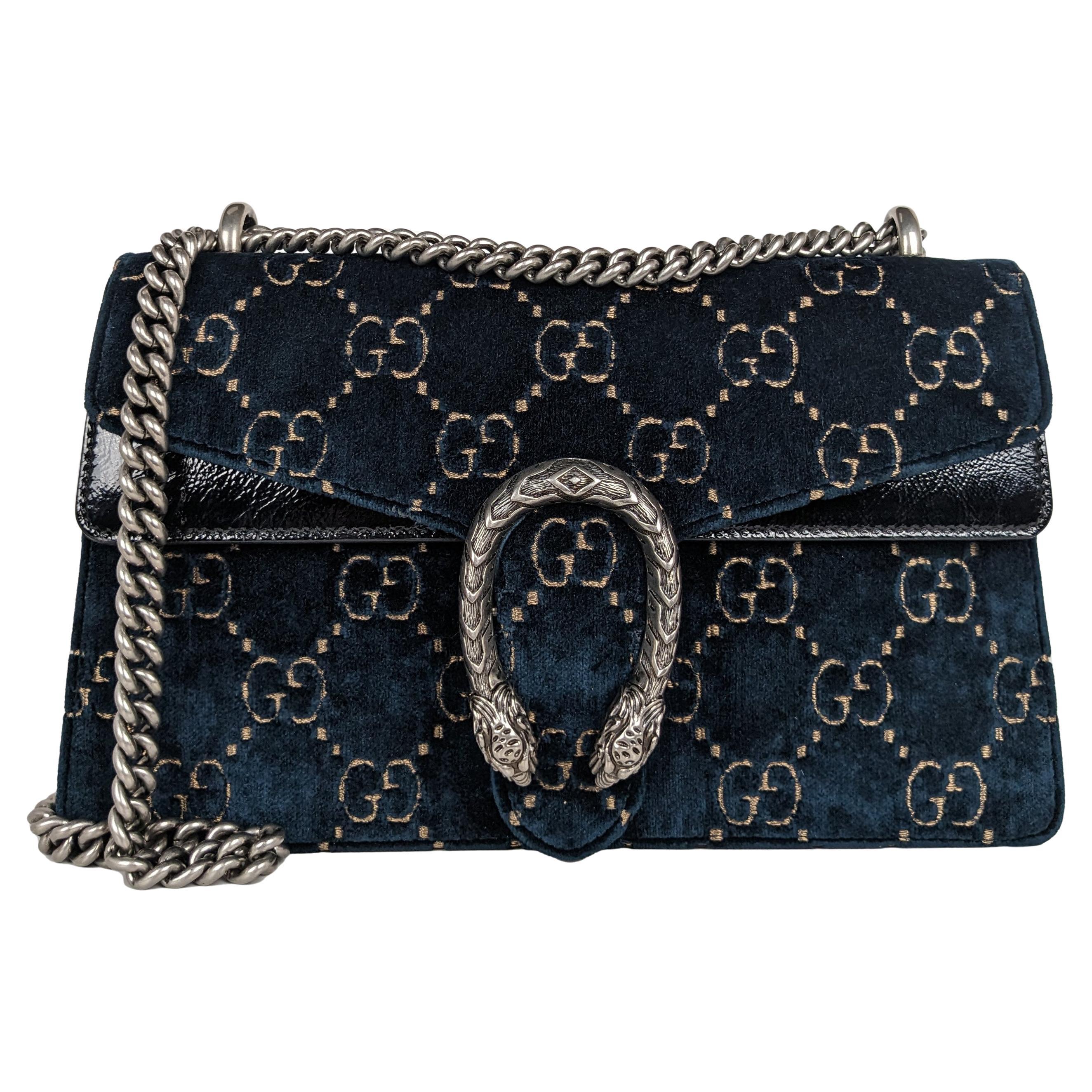 Gucci Dionysus Super Mini Patent Leather-trimmed Embossed Velvet Shoulder  Bag - Navy