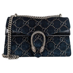 Gucci Velvet GG Monogram Small Dionysus Shoulder Bag Navy Blue
