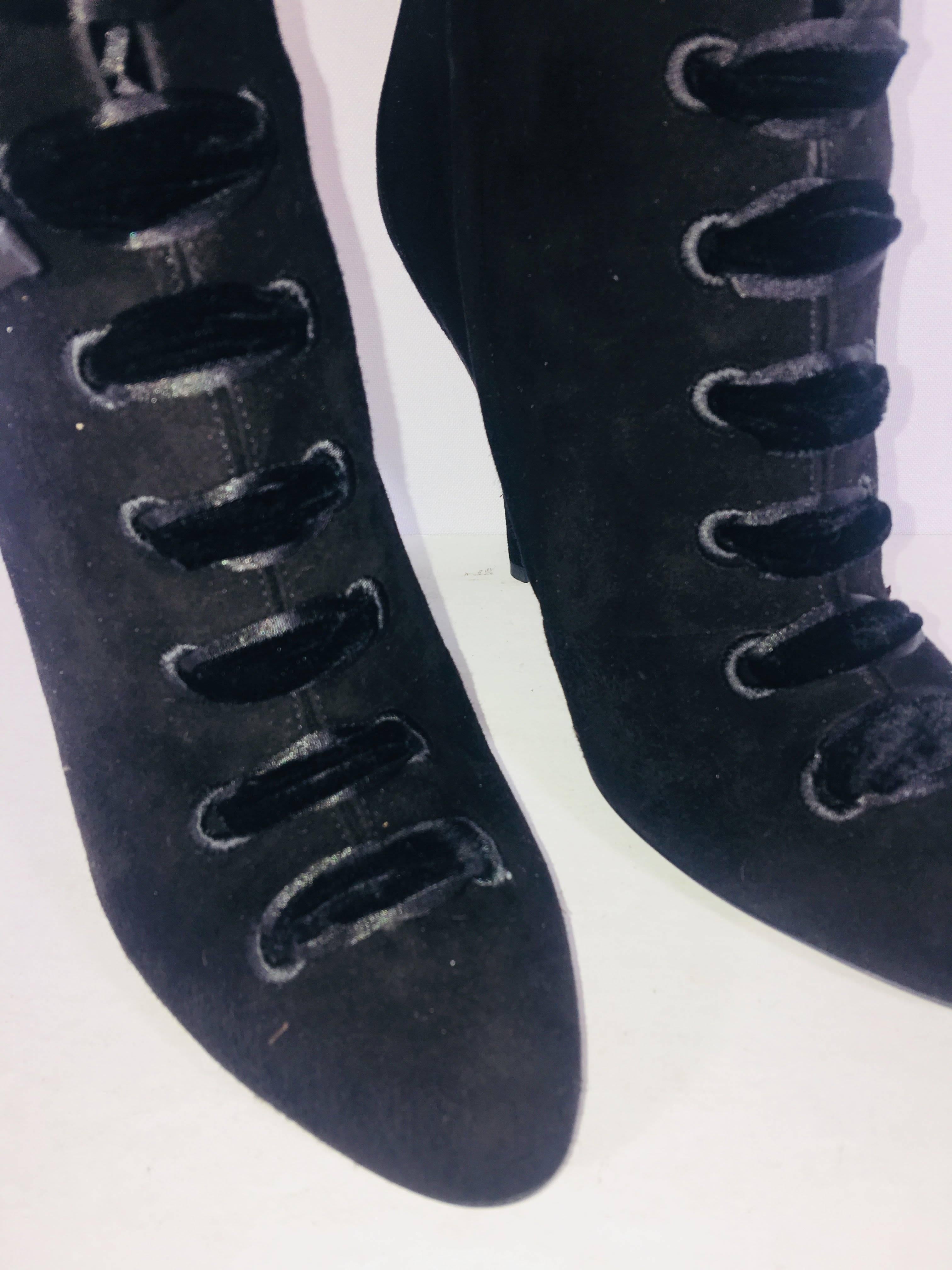 Black Gucci Velvet Lace Up Boots