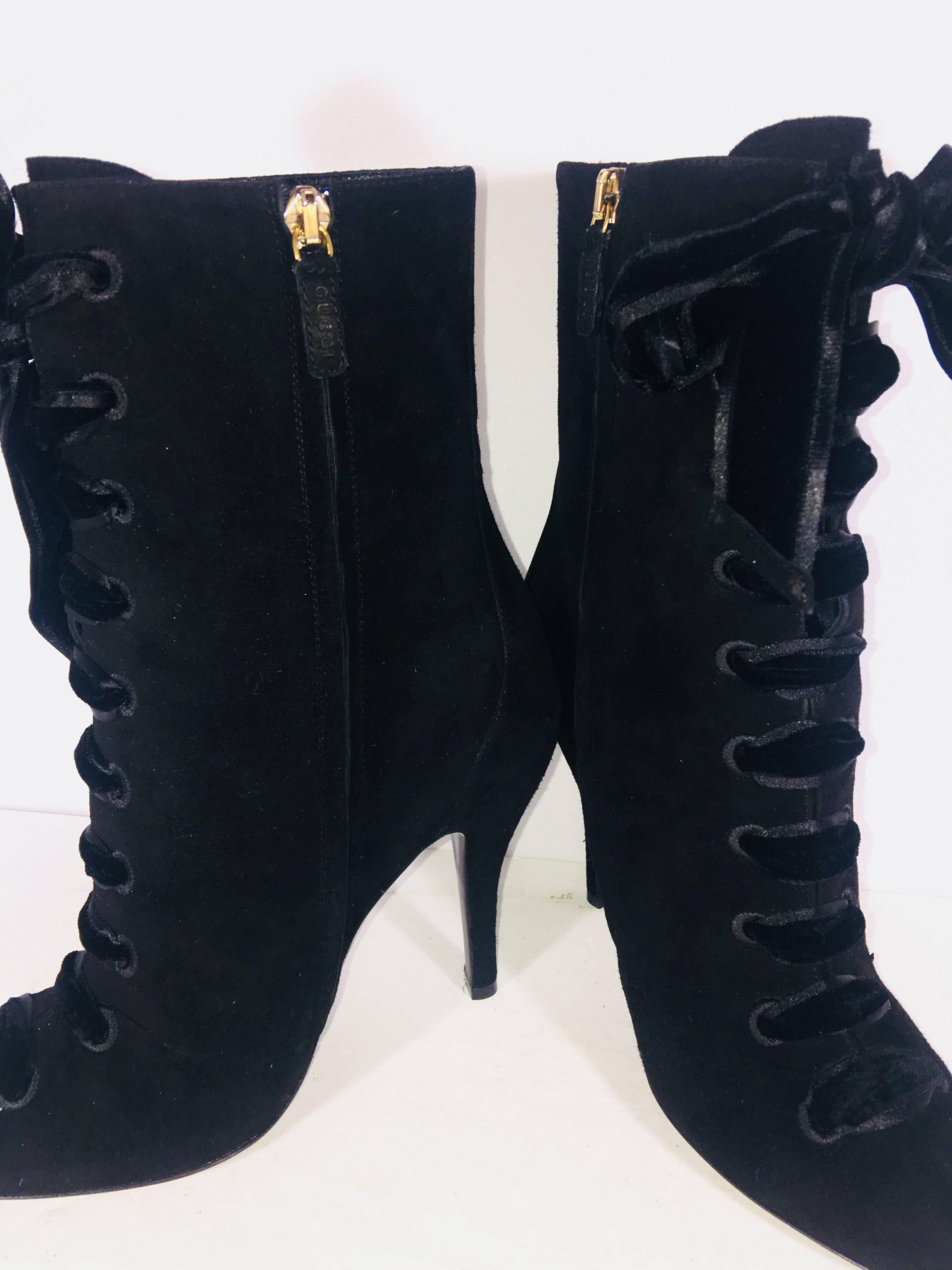 Women's Gucci Velvet Lace Up Boots