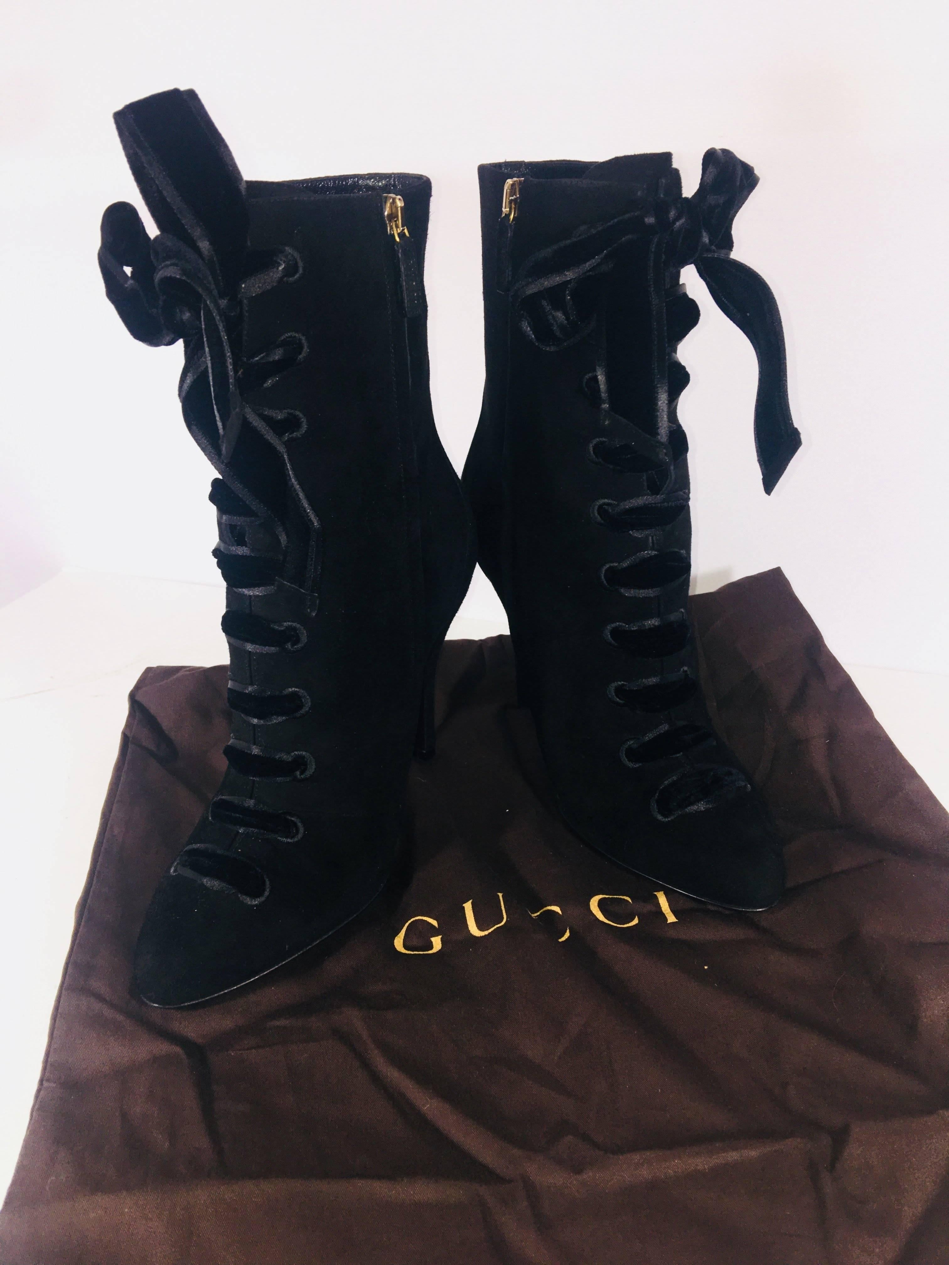 Gucci Velvet Lace Up Boots 3