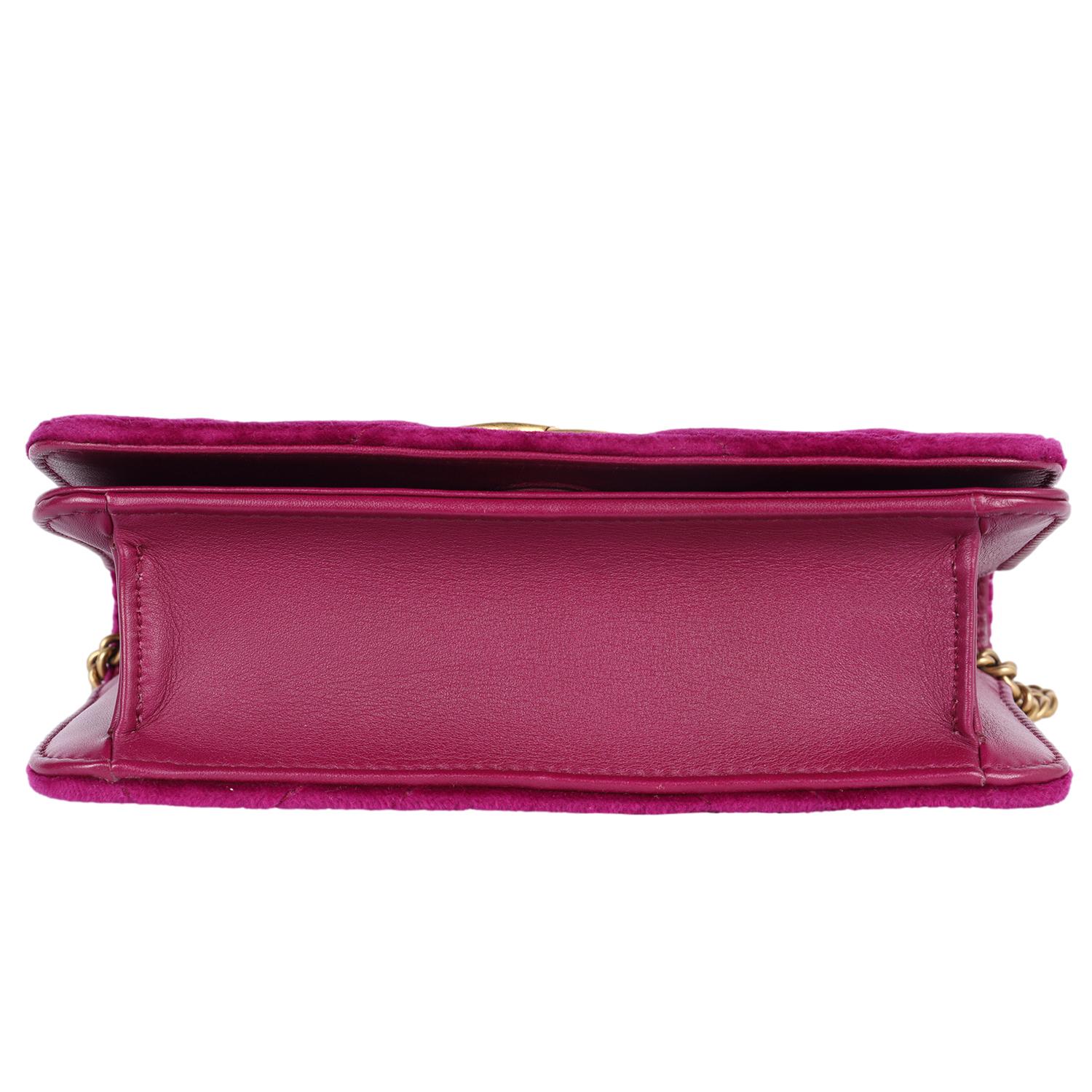 GUCCI Velvet Matelasse GG Marmont Mini Bag Fuchsia Violet Cyclamen For Sale 5