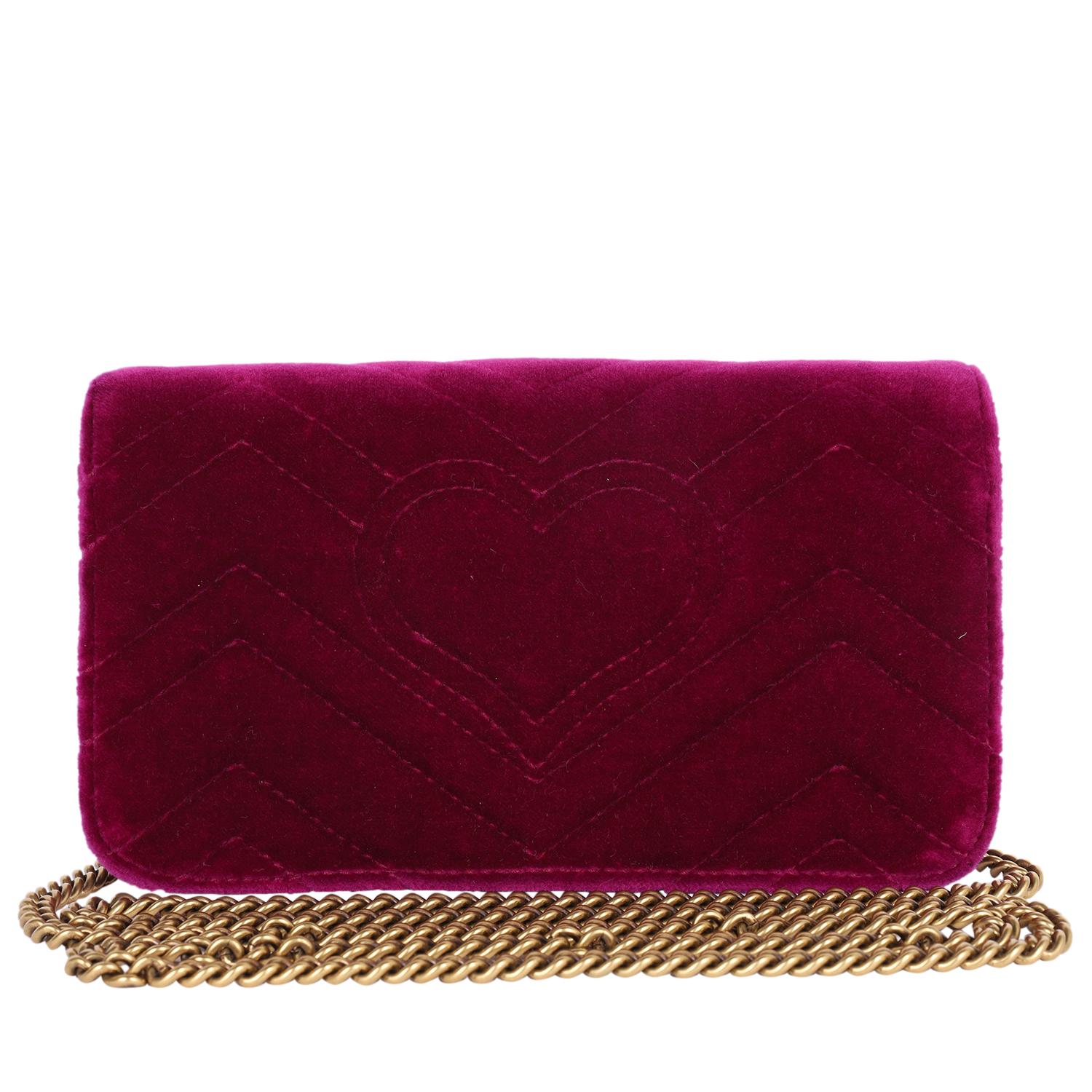 GUCCI Velvet Matelasse GG Marmont Mini Bag Fuchsia Violet Cyclamen For Sale 1