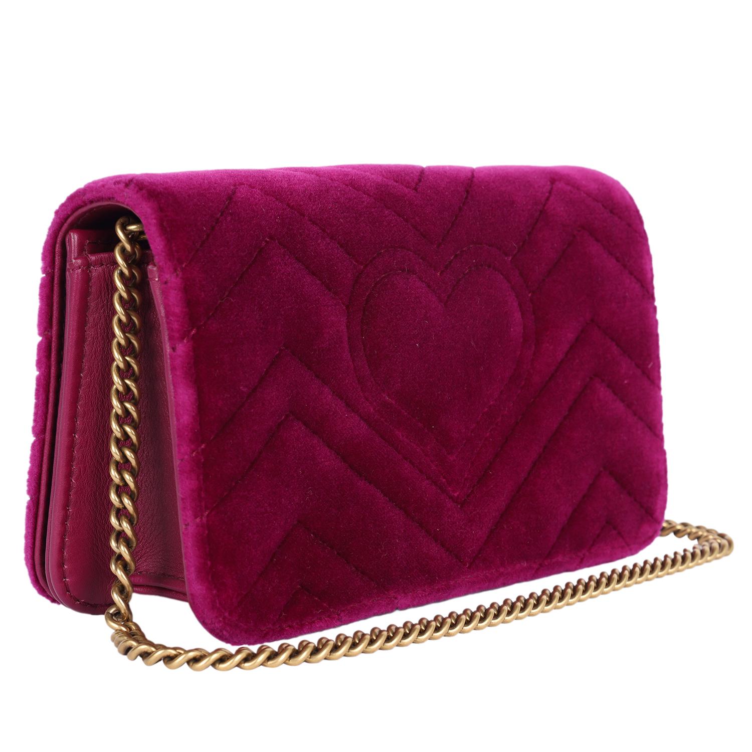 GUCCI Velvet Matelasse GG Marmont Mini Bag Fuchsia Violet Cyclamen For Sale 2