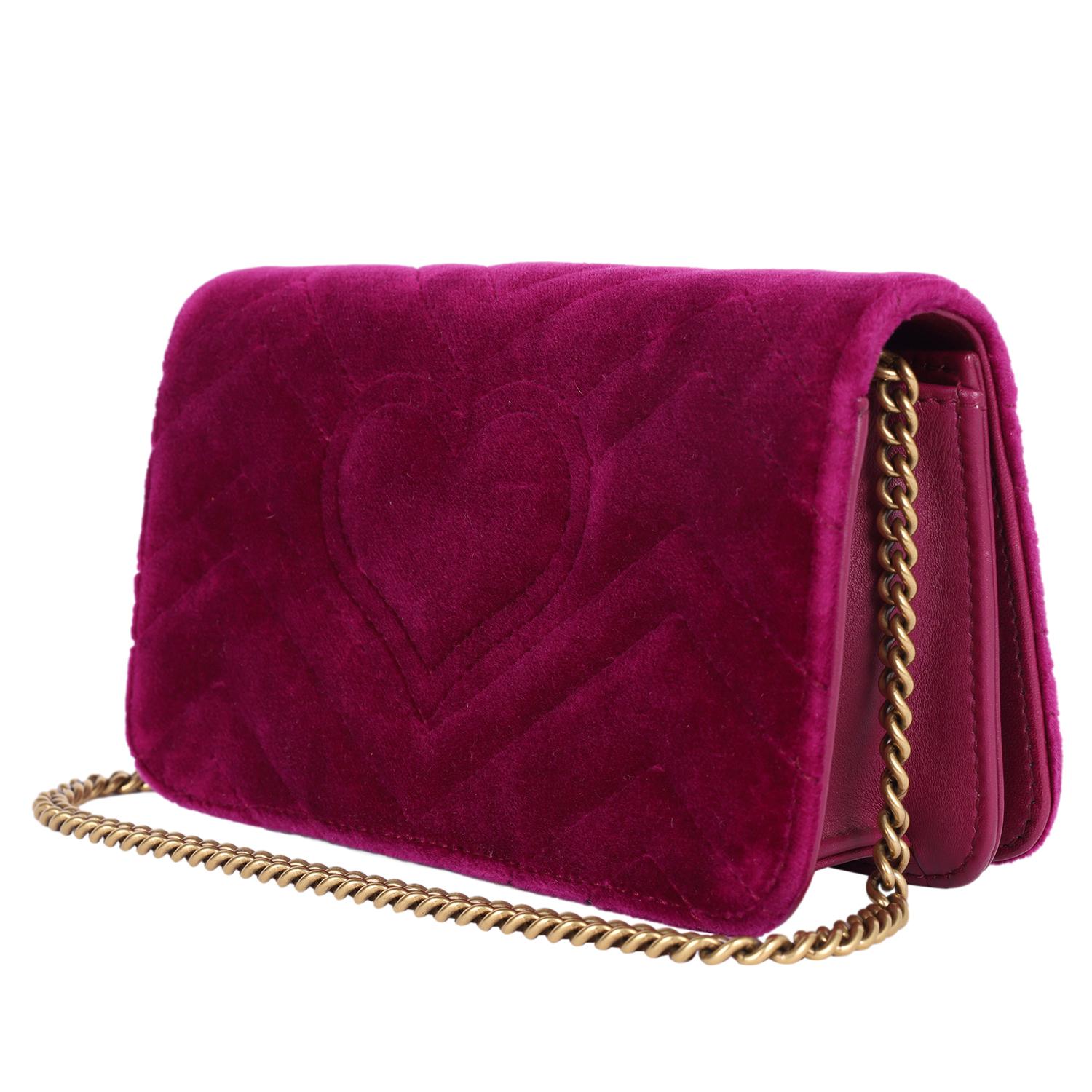 GUCCI Velvet Matelasse GG Marmont Mini Bag Fuchsia Violet Cyclamen For Sale 3