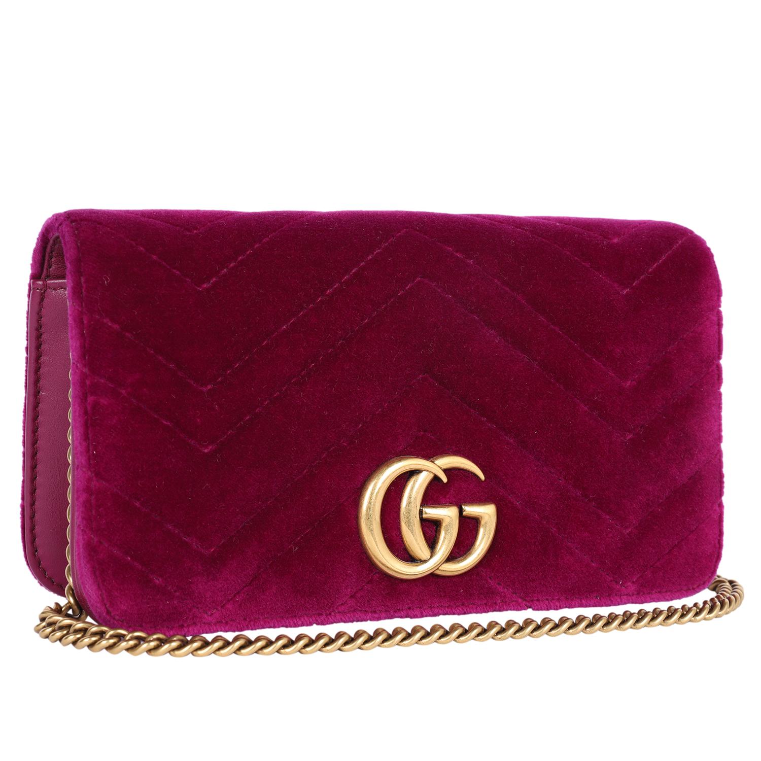 GUCCI Velvet Matelasse GG Marmont Mini Bag Fuchsia Violet Cyclamen For Sale 4