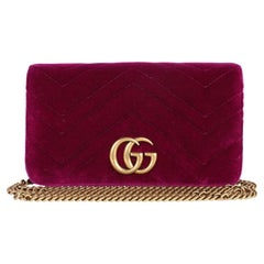 GUCCI Velvet Matelasse GG Marmont Mini Bag Fuchsia Violet Cyclamen