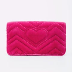 Gucci Velvet Matelasse Love Embroidered GG Marmont Mini Bag Raspberry (488426)