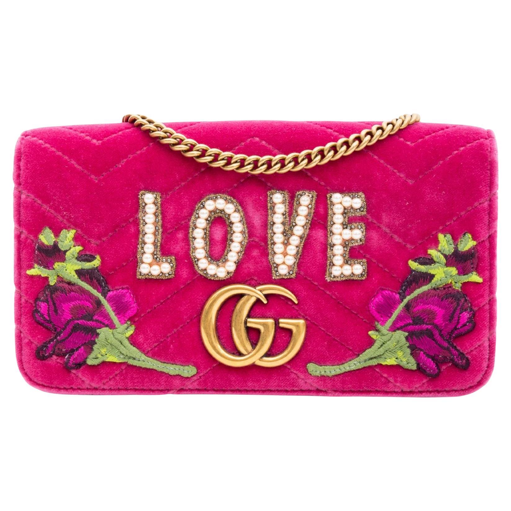 Gucci Velvet Matelasse Love Embroidered GG Marmont Mini Bag Raspberry ( 488426) at 1stDibs | gucci 488426