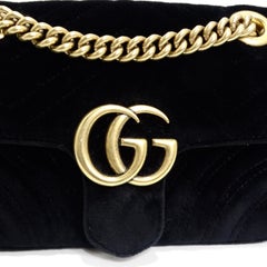 Gucci Velvet Matelasse Mini GG Marmont Shoulder Bag Black