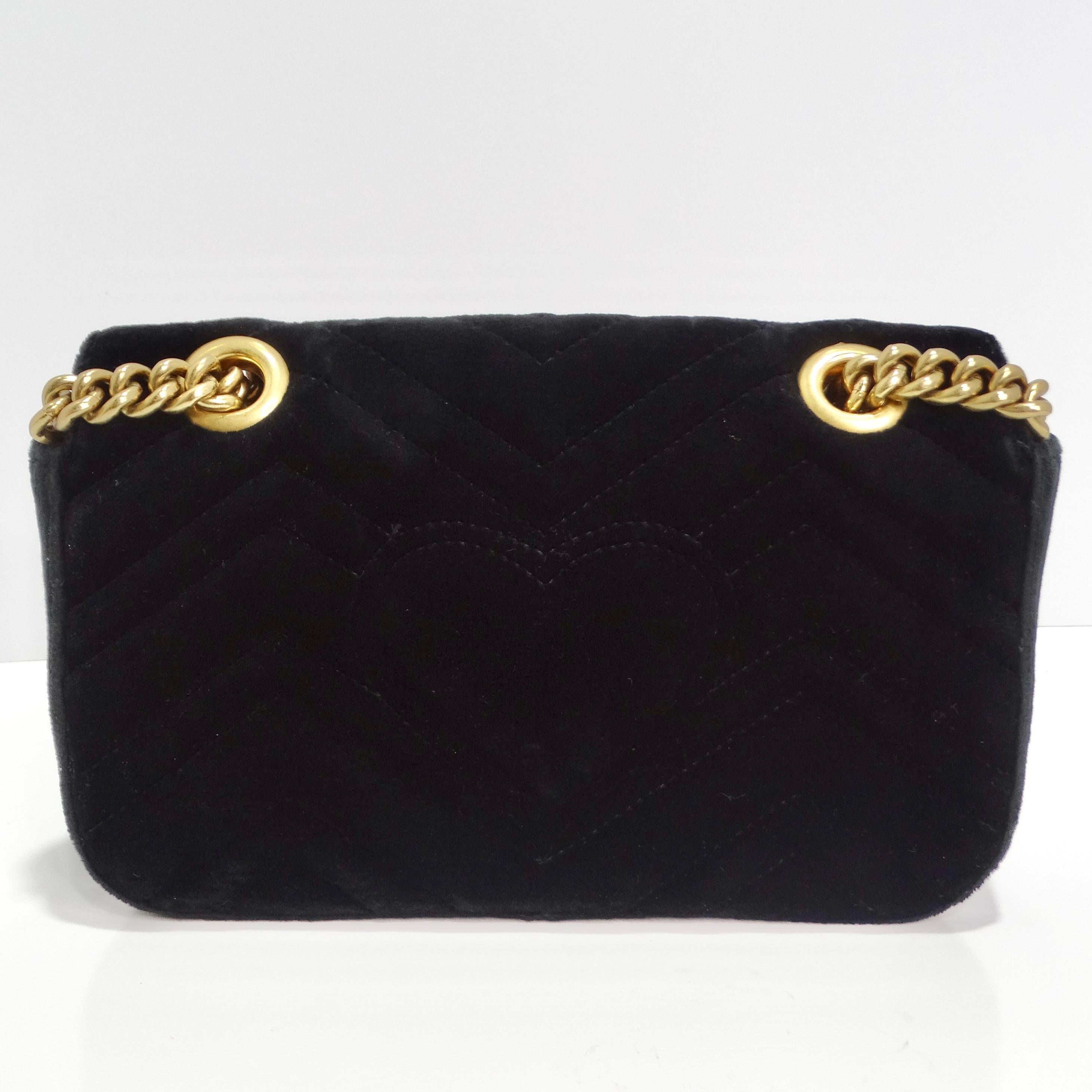 Gucci Velvet Matelasse Mini GG Marmont Shoulder Bag Black In Excellent Condition For Sale In Scottsdale, AZ