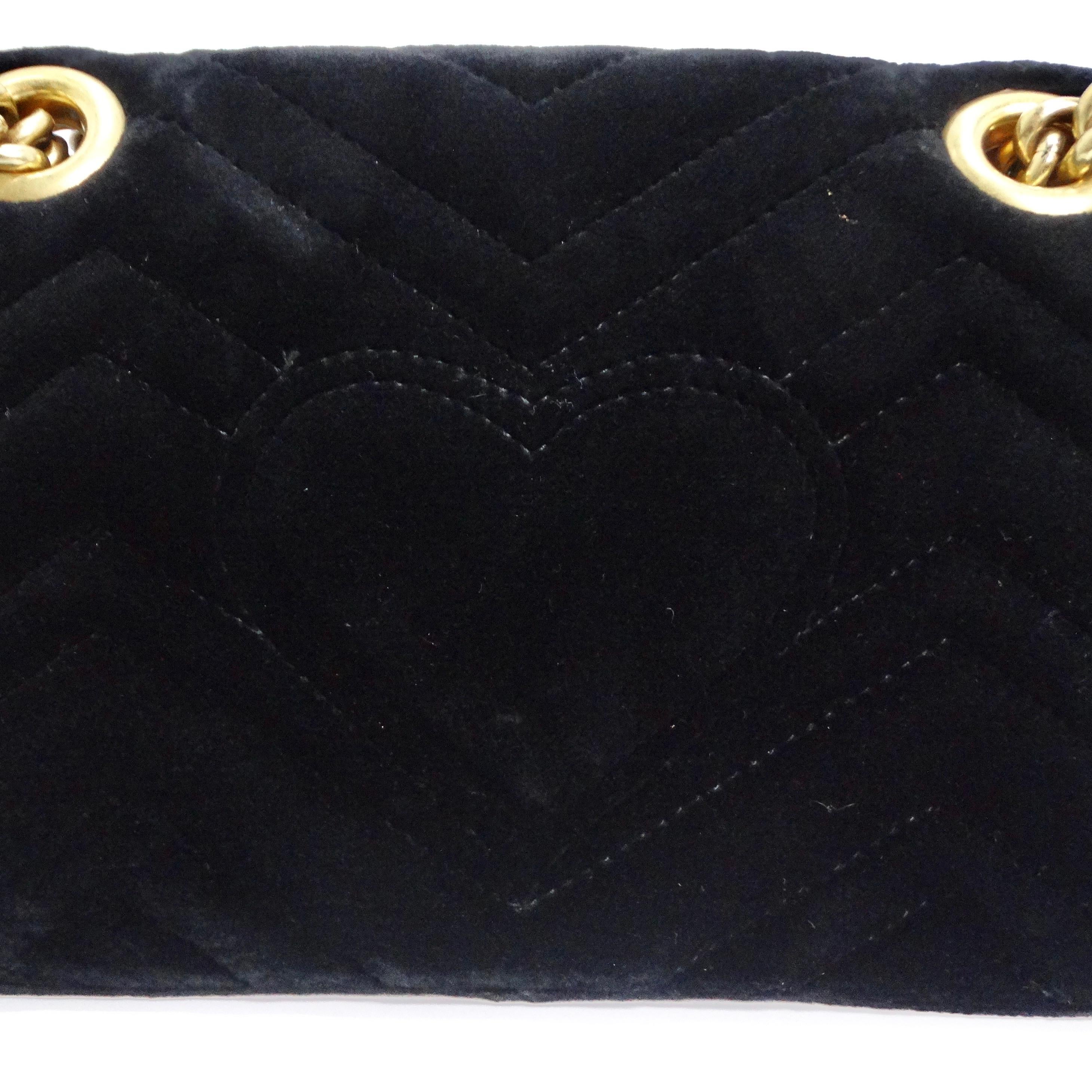 Women's or Men's Gucci Velvet Matelasse Mini GG Marmont Shoulder Bag Black For Sale