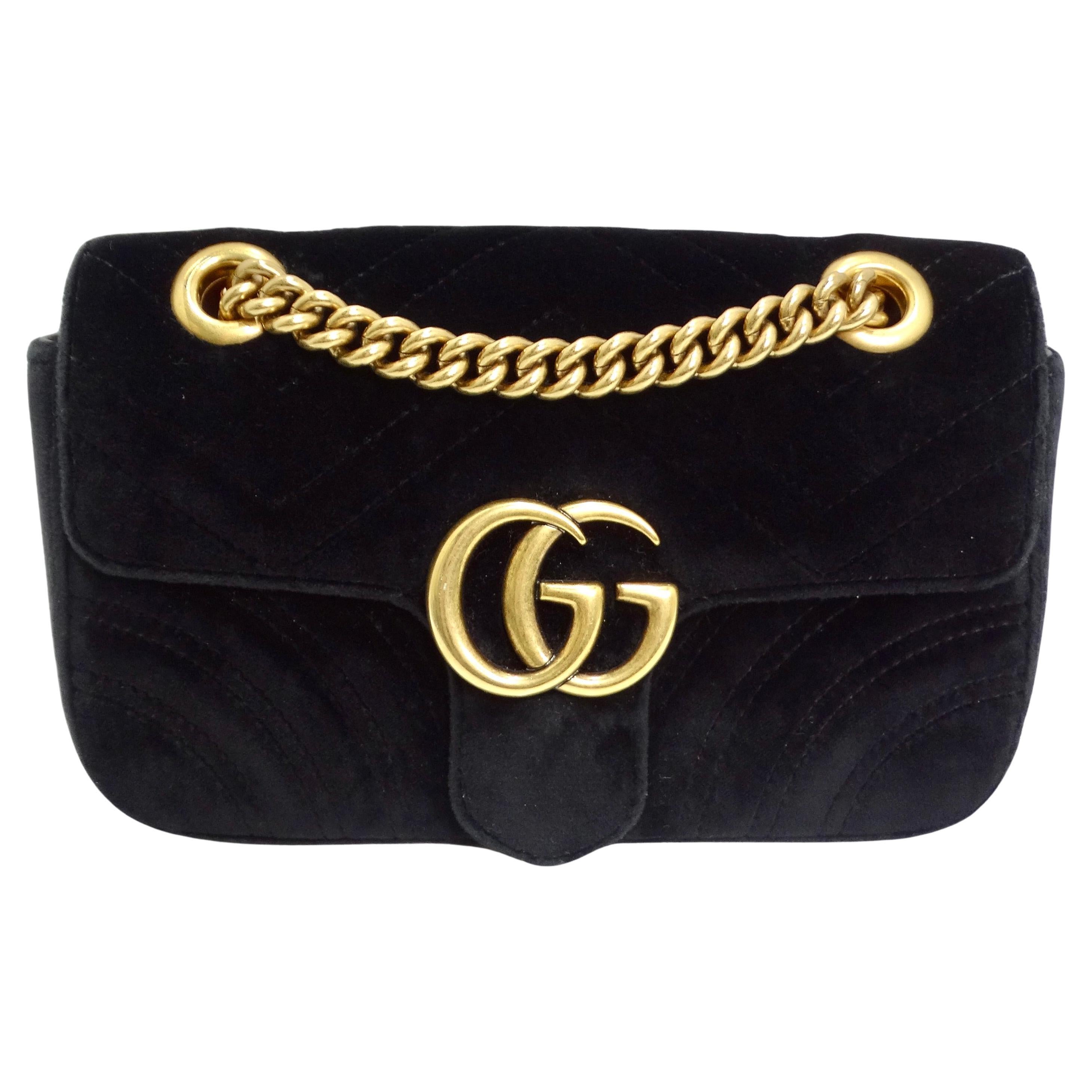 Gucci Velvet Matelasse Mini GG Marmont Shoulder Bag Black For Sale