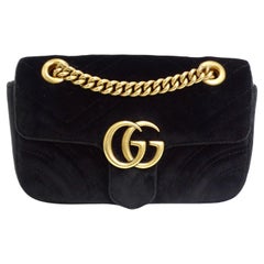 Gucci Velvet Matelasse Mini GG Marmont Shoulder Bag Black