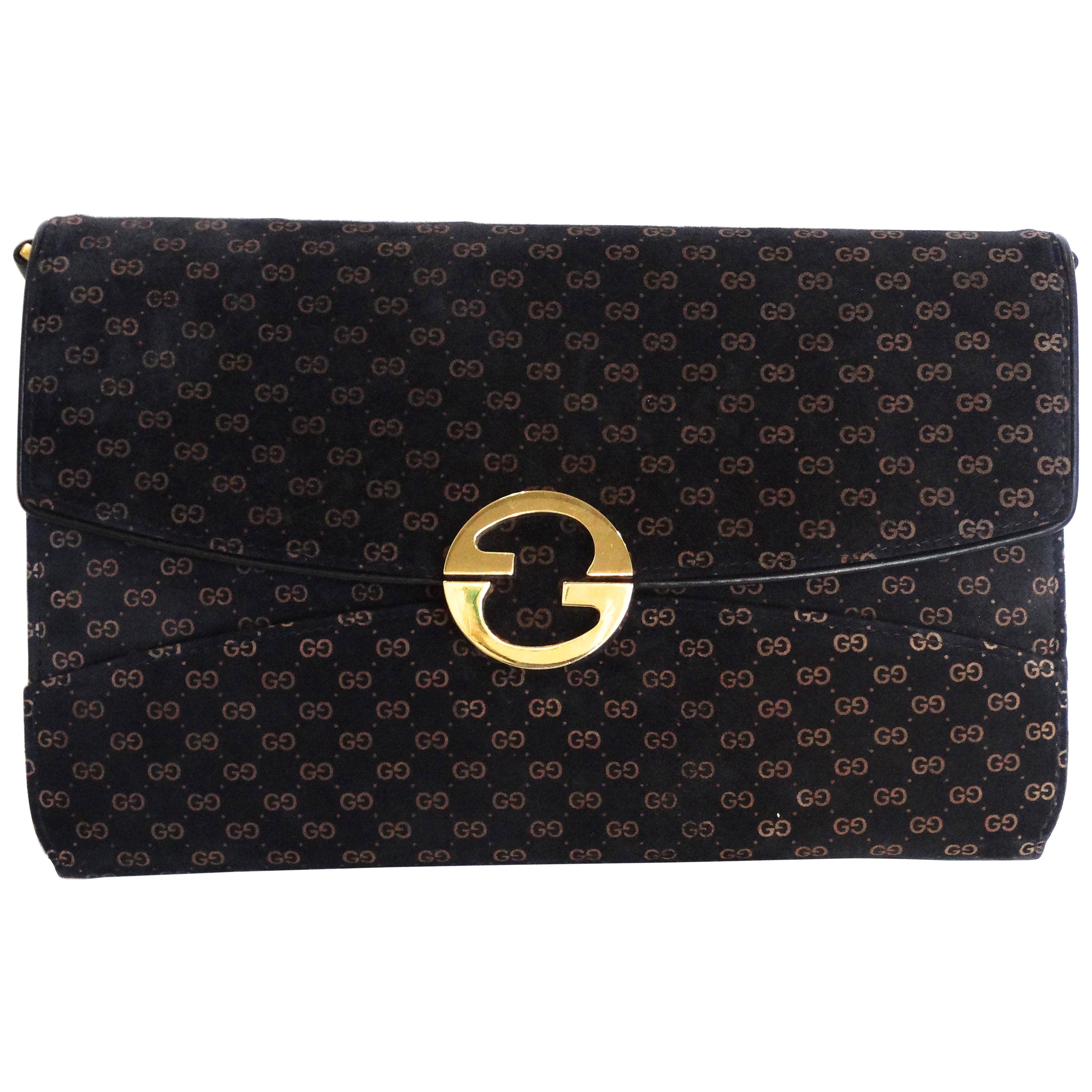 Vintage 80's Gucci Monogram Envelope Clutch Handbag Purse