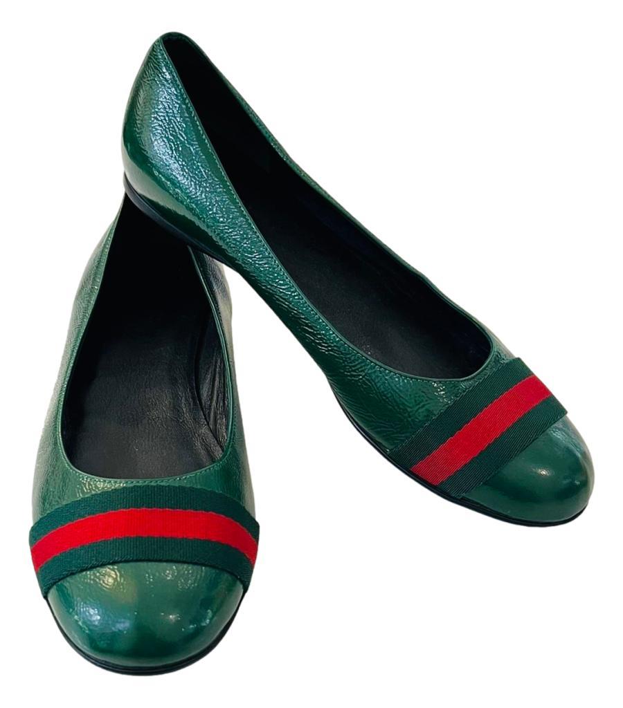 Gucci Vernice Naplack Web Ballet Flats In Excellent Condition For Sale In London, GB