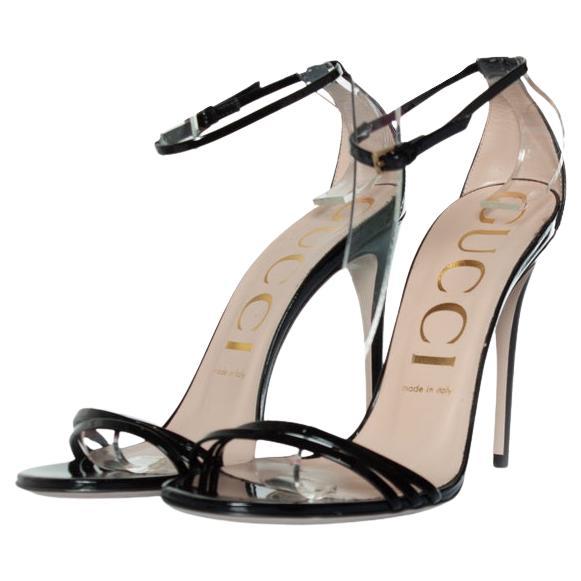 Gucci, vernis crystal sandals in black For Sale