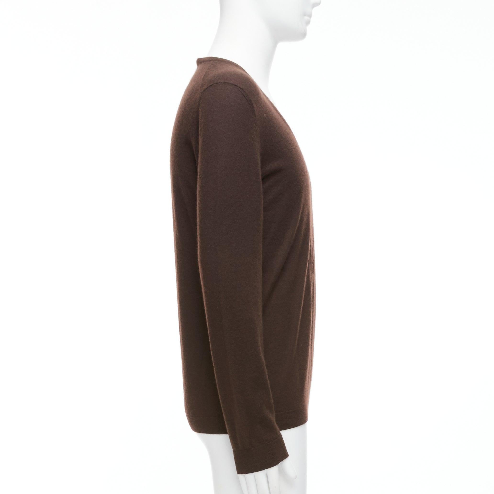 GUCCI Vintage 100% cashmere brown V-neck classic sweater L In Good Condition In Hong Kong, NT