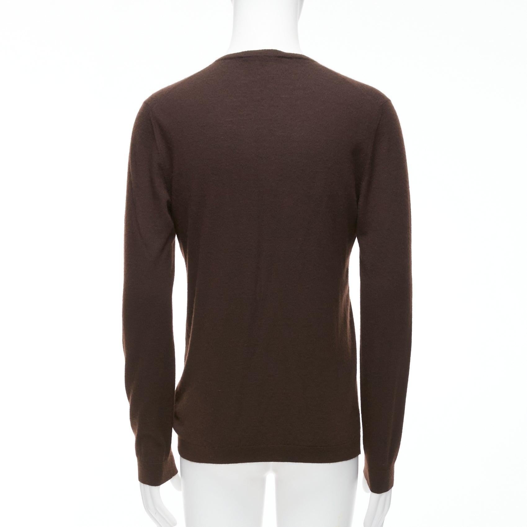 GUCCI Vintage 100% cashmere brown V-neck classic sweater L For Sale 1