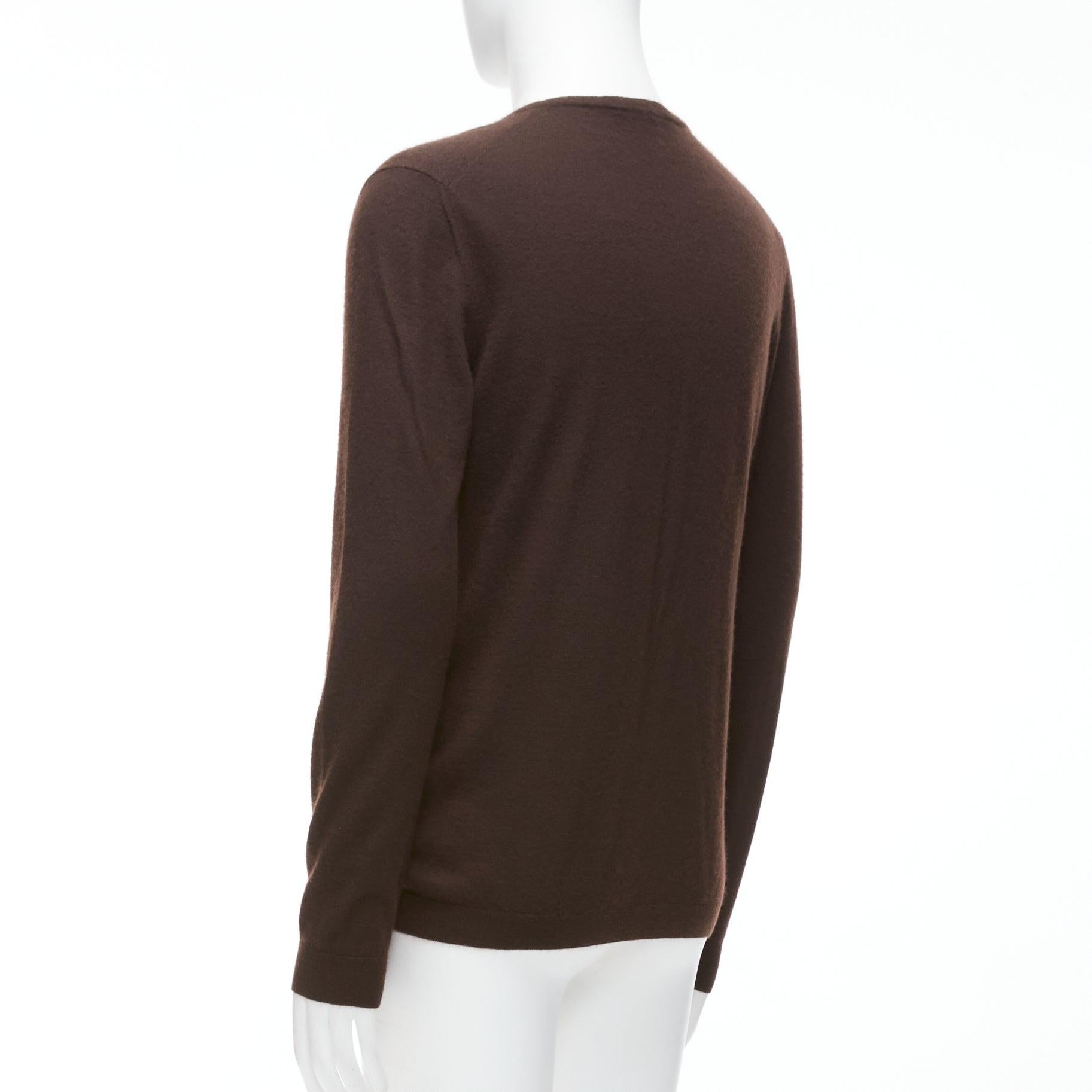 GUCCI Vintage 100% cashmere brown V-neck classic sweater L For Sale 2