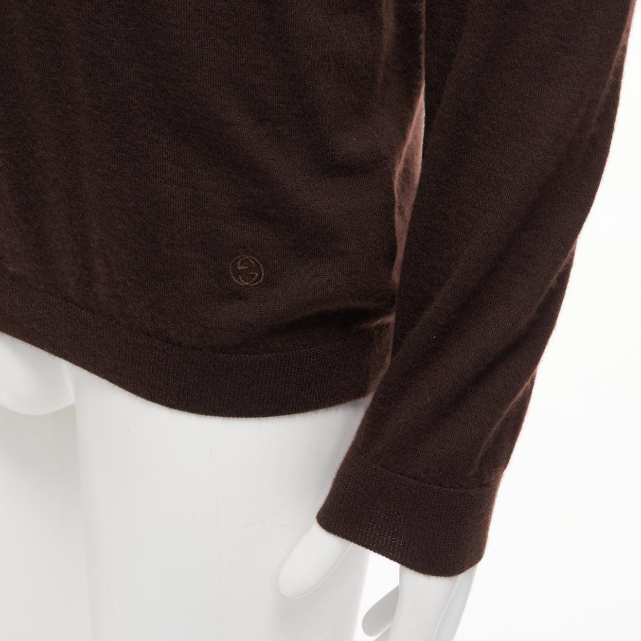 GUCCI Vintage 100% cashmere brown V-neck classic sweater L For Sale 3