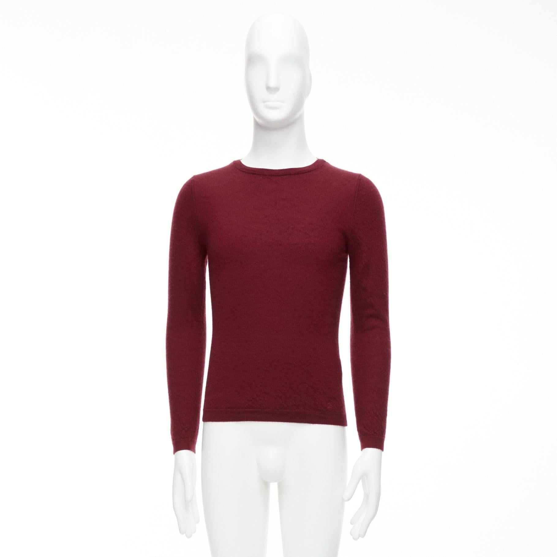 GUCCI Vintage 100% cashmere burgundy GG logo bateau neck sweater L For Sale 5