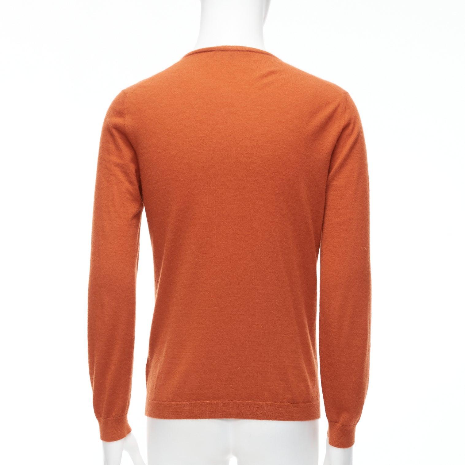 GUCCI Vintage 100% cashmere  rust orange V-neck long sleeve sweater L For Sale 1
