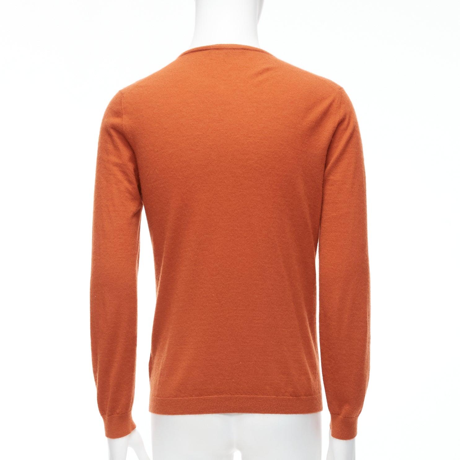 GUCCI Vintage 100% cashmere  rust orange V-neck long sleeve sweater L For Sale 2