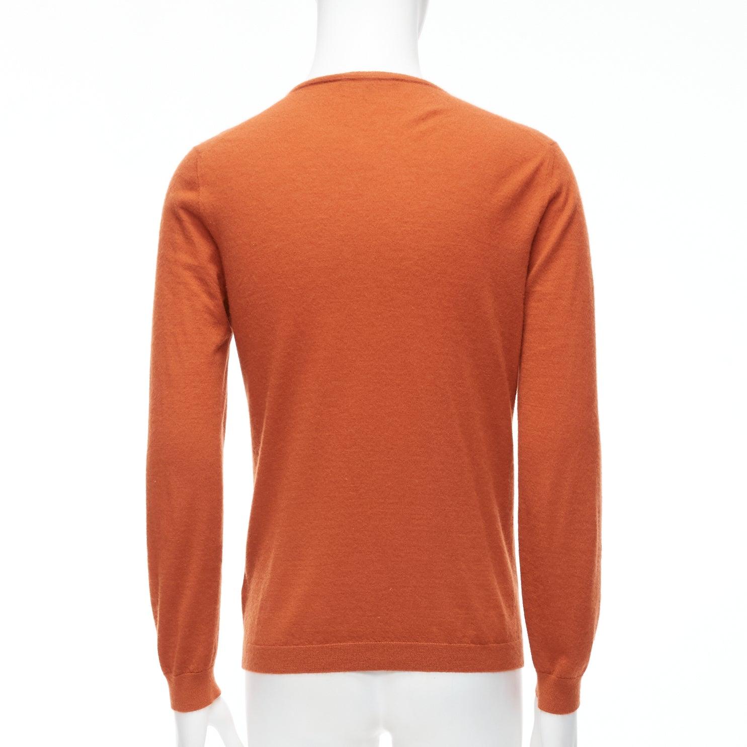 GUCCI Vintage 100% cashmere  rust orange V-neck long sleeve sweater L 1