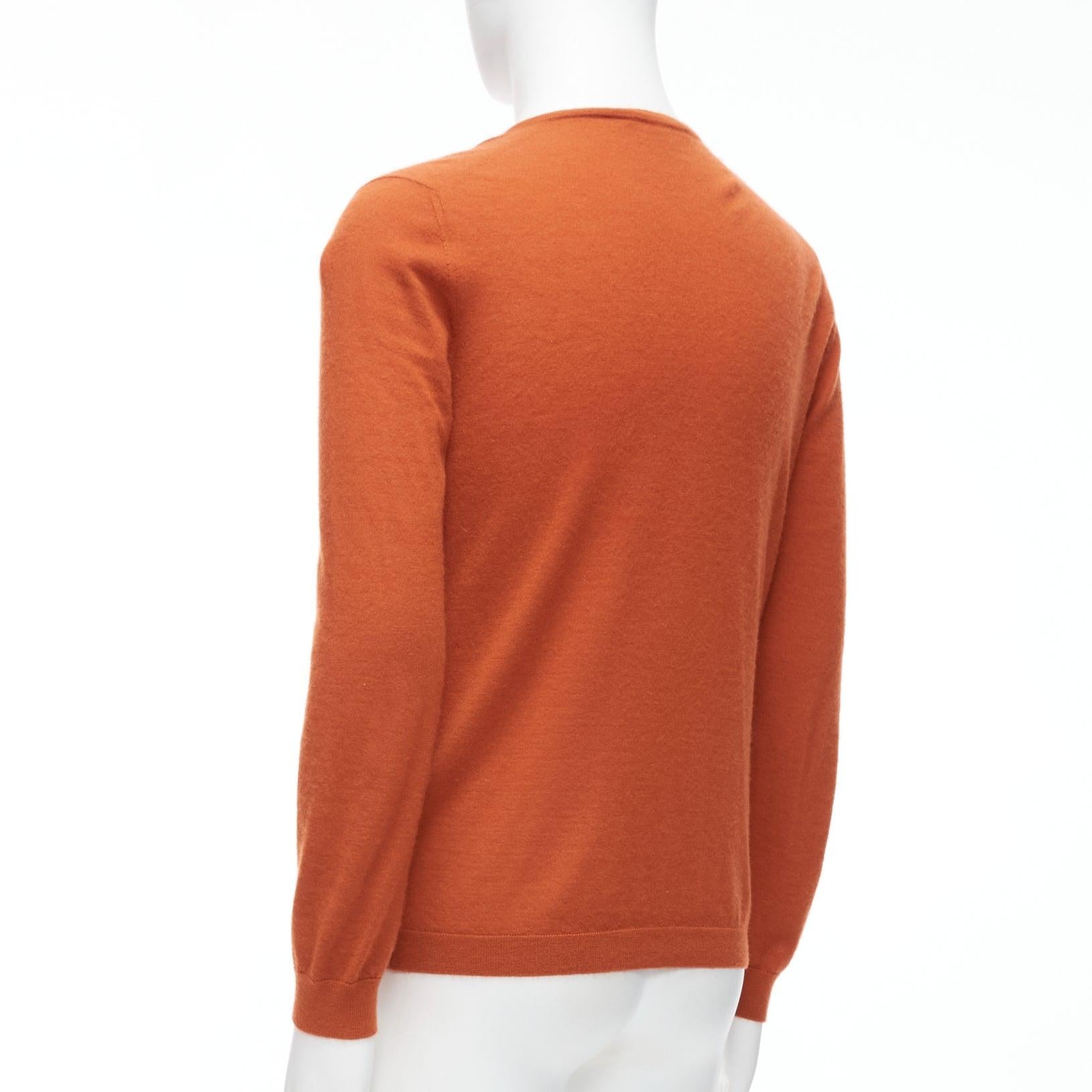 GUCCI Vintage 100% cashmere  rust orange V-neck long sleeve sweater L For Sale 3
