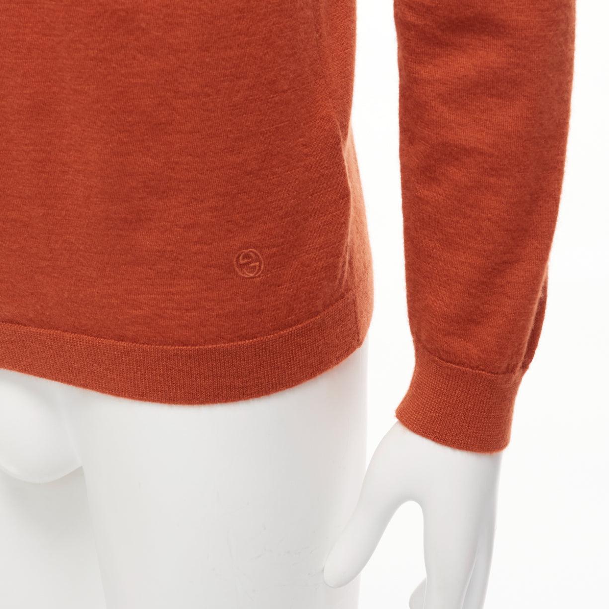 GUCCI Vintage 100% cashmere  rust orange V-neck long sleeve sweater L 4