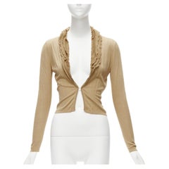 GUCCI Vintage 100% silk beige layered ruffle collar gold logo hook cardigan S